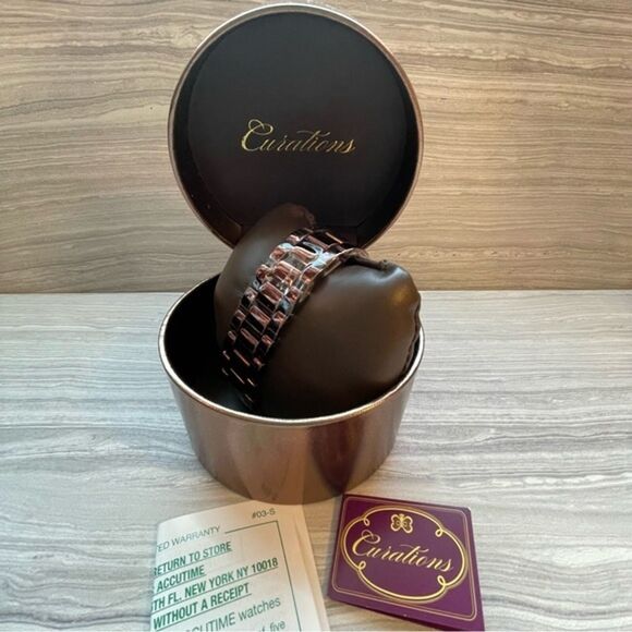 Accutime Curations Watch and Bracelet Set Size 7.5 Brown New/Needs Battery main image 3